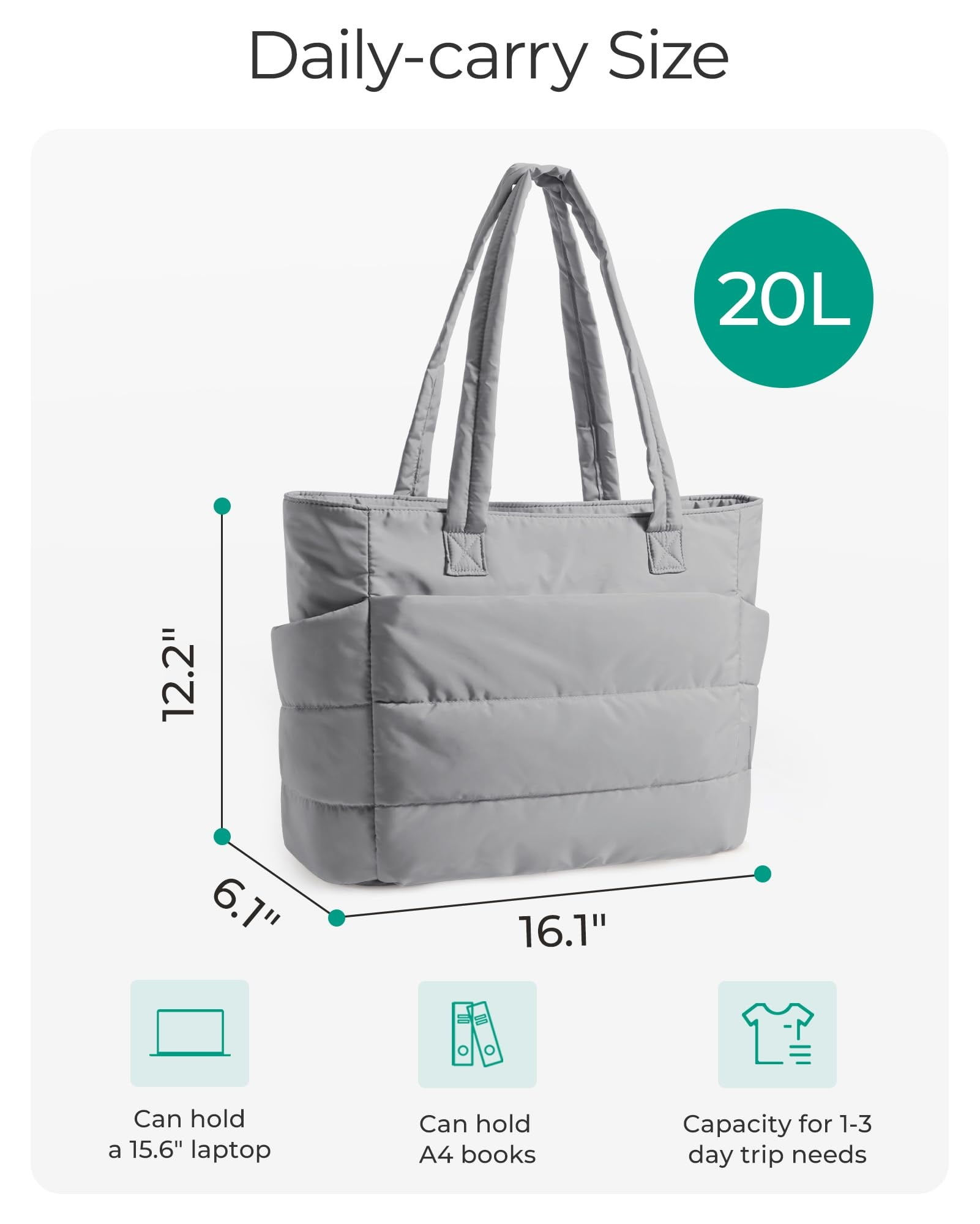 Puffer Tote Bag for Women, Nurses - Multi-Pocket Lightweight Bag for Work - Quilted Handbag for Travel and Gym