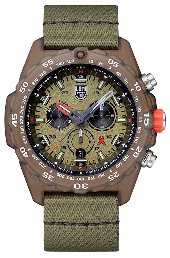 Luminox Bear Grylls Survival ECO Master Chronograph Green Dial Green  Textile Strap Date Divers Quartz Mens Watch XB.3757.ECO