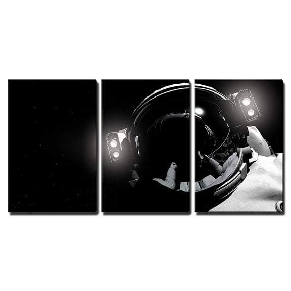 wall26 Canvas Print Wall Art Set Black & White Astronaut with Helmet Lights Astronomy & Space Wilderness Photography Realism Rustic Colorful Ultra for Living Room, Bedroom, Office - 16"x