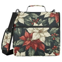 FORMRS Zipper Binder with Shoulder Strap 1.5-inch Ring 500 Sheet Capacity File Bag, White Christmas Leaves