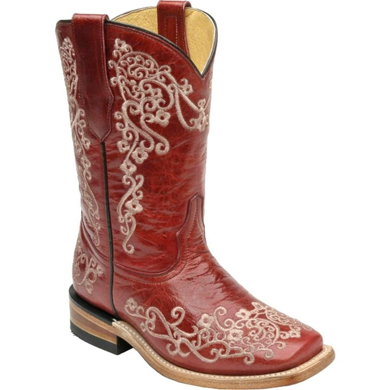 CORRAL Kids Red Floral Embroidery Square Toe Cowboy Boots G1193