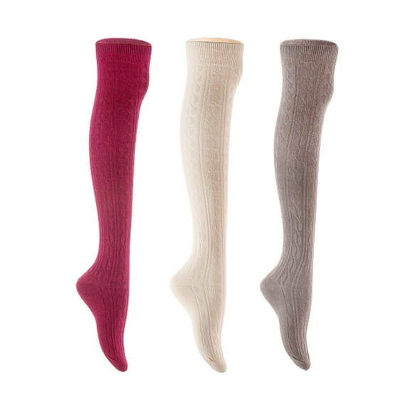 Lian LifeStyle Women's 3 Pair Adorable Comfortable Soft Thigh High Over Knee High Cotton Socks Size 6-9 L1024 Wine,Cream,Dark Grey