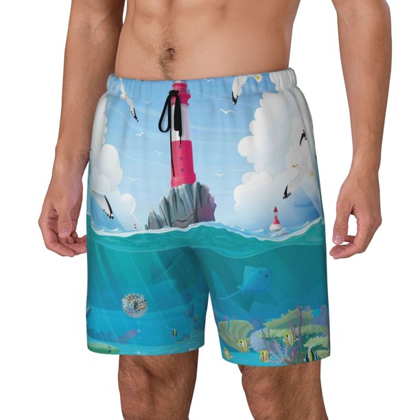 Balery Lighthouse Sea Port Bañador para hombre, shorts de playa de secado rápido con entrepierna y forro de compresión-XX-Large