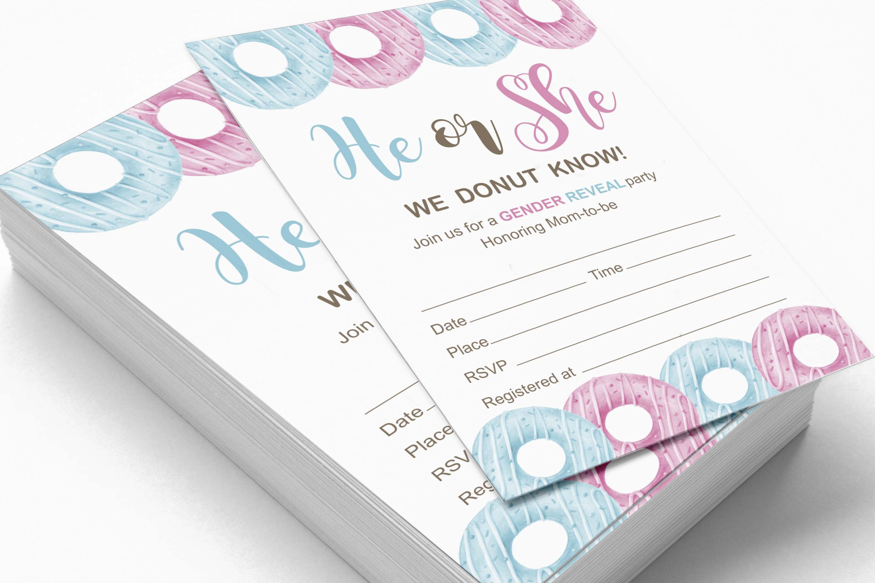 Inkdotpot 30 Fill In StyleBaby Shower Invitation Cards Donuts He Or She Gender Reveal Blank Invites