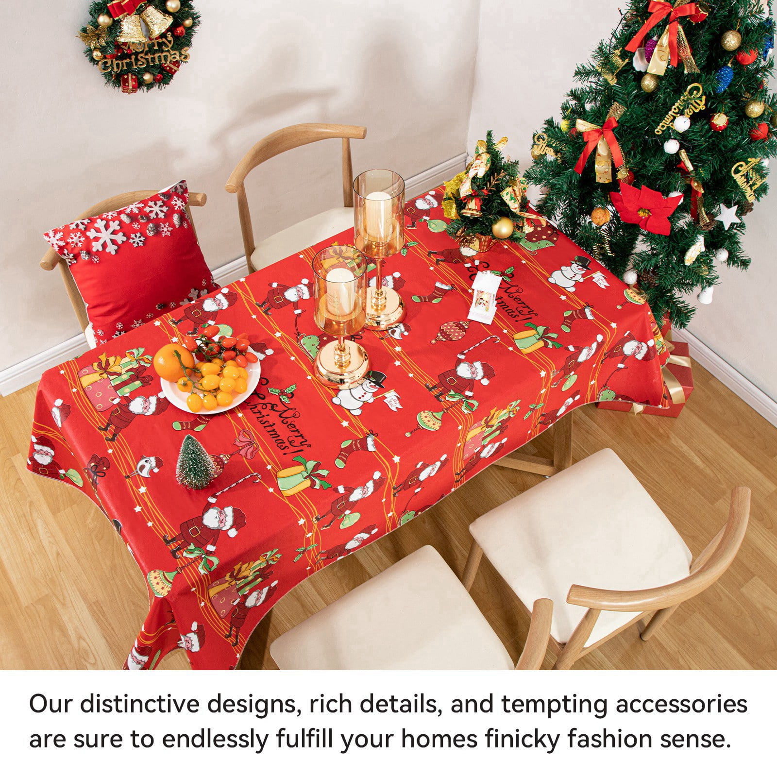 Ray Star 100% Waterproof Tablecloth Christmas Tablecloth 60x84in Oil-Proof Spill Proof Vinyl Table Cloth, Wipe Clean Table Cover for Dining
