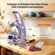 Hat Heat Press Machine,GOCHIFIX Manual Hat Heat Press with 2pcs Interchangeable Platens for Caps Hats T-Shirts and HTV Iron On and Sublimation Projects,Purple