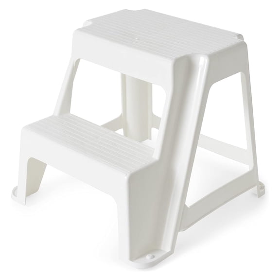 Drevy 18.75-Inch Tall, Sturdy Non Slip Plastic 2-Level Home Step Stool for Kitchen, Bathroom, Laundry, or Pantry, White