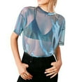 thumbnail image 2 of CUZIBR Womens Mesh Sheer Tops Through Blouse Solid Color Crewneck Short Sleeve Shirts Fashionable Clubwear Party Tee Dailywear,Blue,XL, 2 of 6