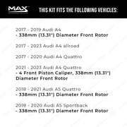 Max Advanced Brakes - Brake Kit for 2017-2021 Audi Q5 A4/allroad/Quattro A5 Quattro/Sportback w/13.31 Dia F Rotor Front Replacement Cross Drilled Disc Brake Rotors and Ceramic Brake Pads