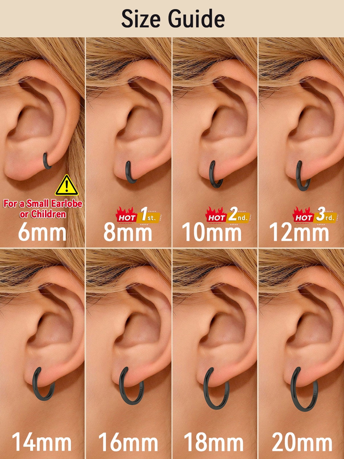 FaithHeart Sterling Silver Huggie Hoop Earrings for Women, Hypoallergenic Lightweight Small Cartilage Earrings Cuff Tragus Black Hoop Earrings for Granddaughter Christmas Jewelry Gift 12mm