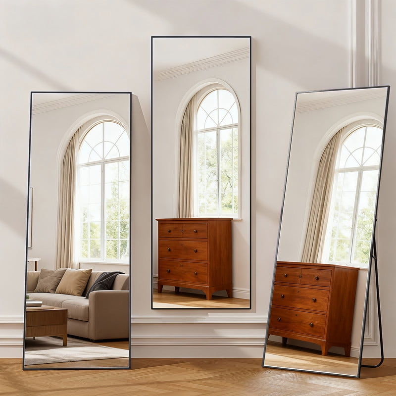 Rect Full Length Mirror, 59"x16" Large Floor Mirrors, For Wall Door Bedroom Bathroom Living Room (Black)
