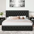 thumbnail image 3 of Homfa Faux Leather Storage Platform Bed Frame, King Black Bed Frame with 4 Drawers, Upholstered with Adjustable Headboard, 3 of 8