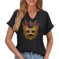 thumbnail image 5 of Ounisa Women Mardi Gras Sweatshirts Carnival Sweatshirt Funny Mask Graphic Short Sleeve Shirt Fat Tuesday Pullover Top, 5 of 6