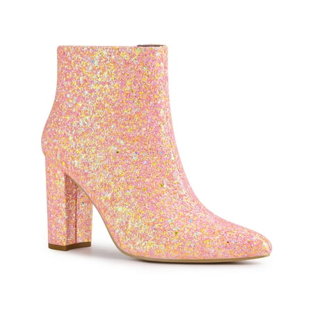 

Allegra K Women s Glitter Pointed Toe Block Heeled Ankle Chelsea Boots