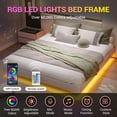 thumbnail image 3 of Queen Size Floating Bed Frame with LED Lights, Faux Leather Upholstered Platform Bed Frame for Bedroom, No Box Spring Needed, White, 3 of 8