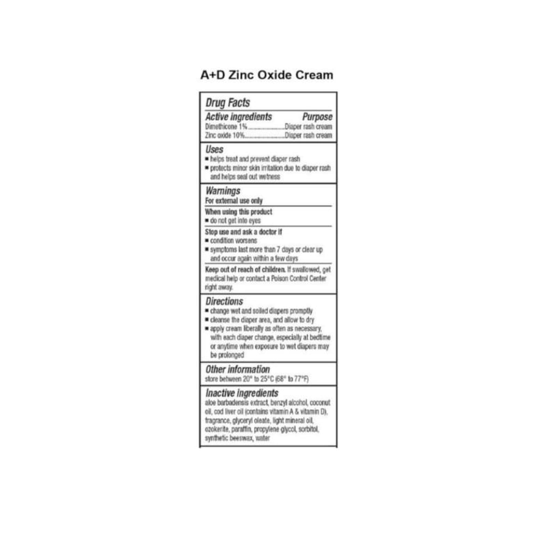 A+D Zinc Oxide Diaper Rash Cream, Dimethicone 1%, Zinc Oxide 10