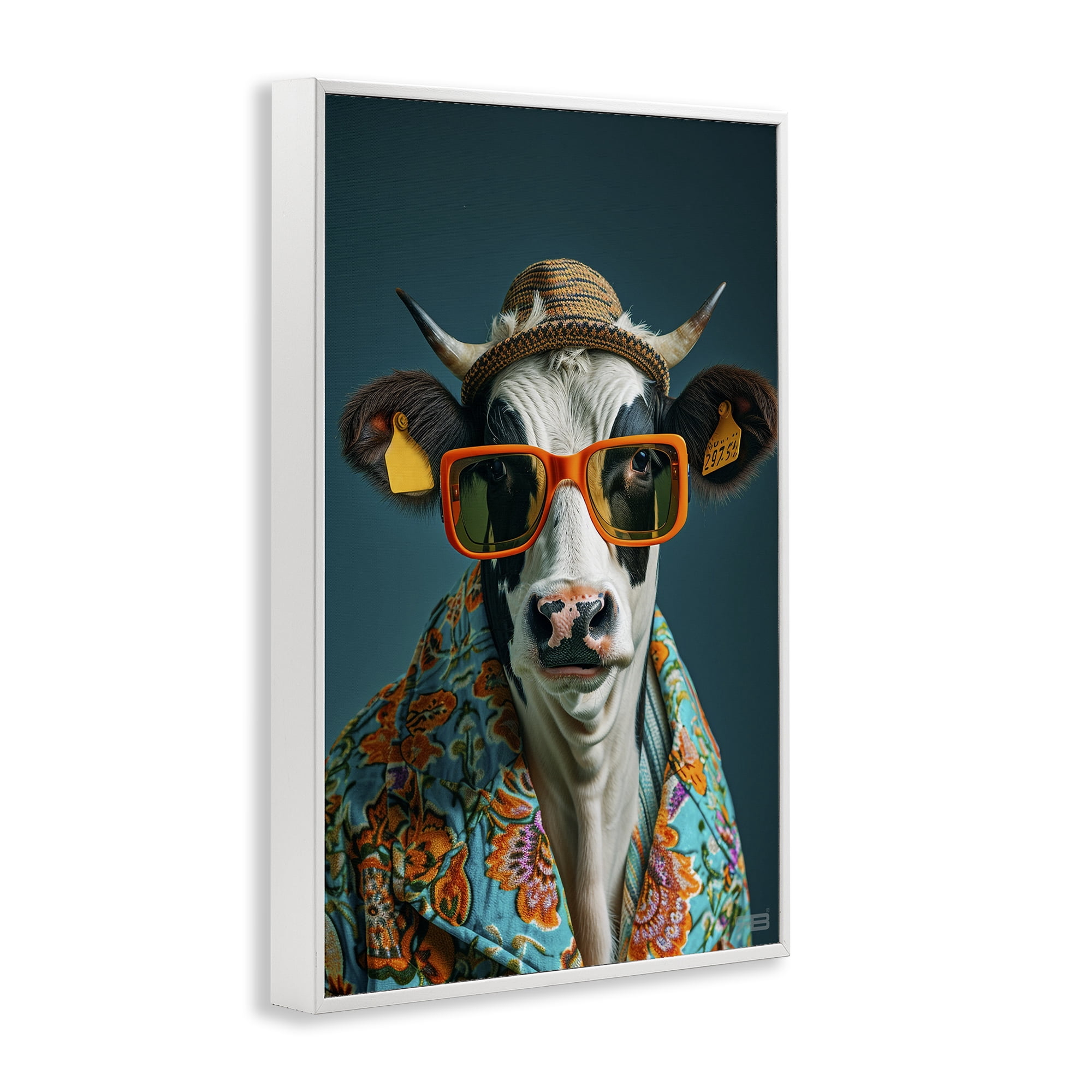 Stupell Industries Cool Trendy Cow Animals & Insects Painting White Framed Art Print Wall Art, 12 x 18