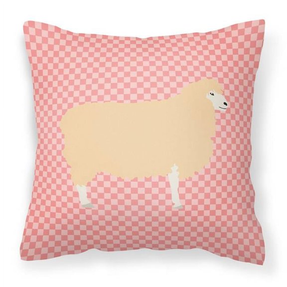 English Leicester Longwool Sheep Pink Check Fabric Decorative Pillow