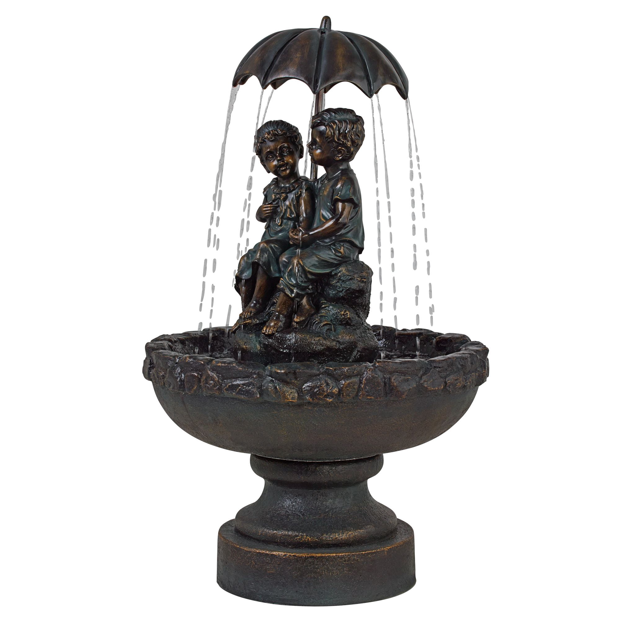 Boy and Girl Under Umbrella 40" High Large Rustic Indoor Outdoor Decor Bronze Floor Fountain Outside Garden