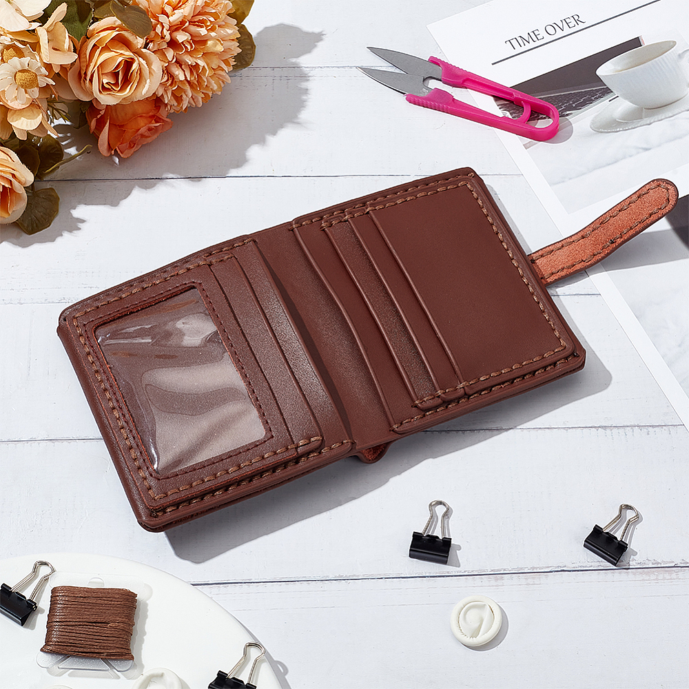 DIY Leather Men's Wallet Making Kits including Fabrics Thread Needle Scissor Clip Saddle Brown 2.1-38.5x0.15-11x0.2-1.6cm