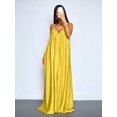 thumbnail image 4 of Womens Yellow Boho Deep V-Neck Spaghetti Strap Draped Maxi Dress For Beach, Weddings & Evening Events, 4 of 8