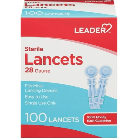 LEADER Sterile Lancets, Ultra Thin 28 Gauge, Single Use, Universal Designed for Diabetic Blood Glucose Testing, 100 Count Per Box Lancets, 1-Box