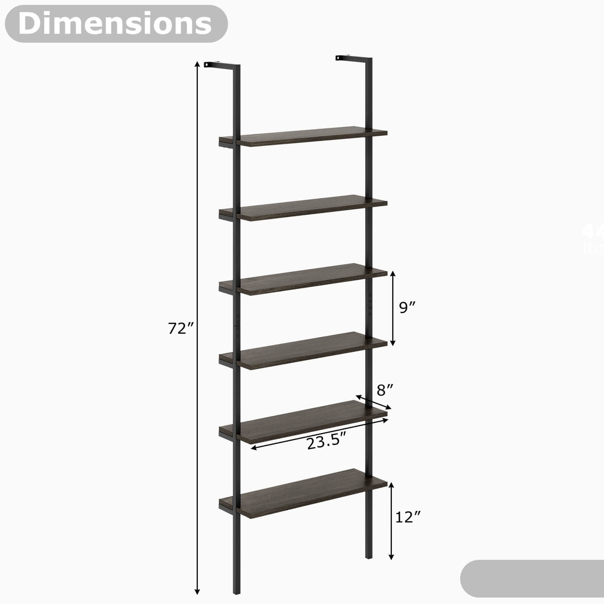 Costway 6-tier Ladder Shelf 72 Inches Industrial Wall Mounted Bookshelf Oak