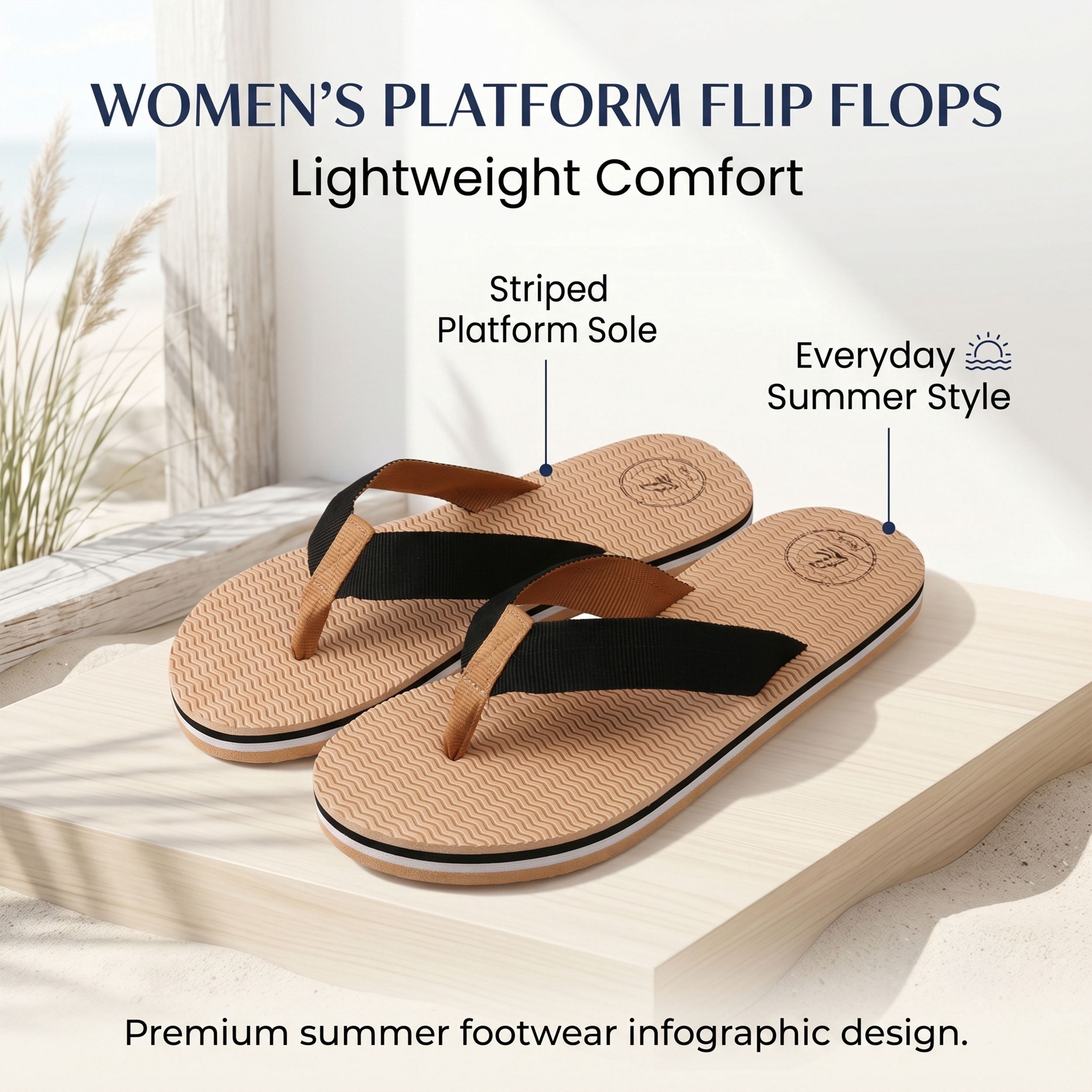 Aerusi Women’s Flip Flops Comfort Memory Foam Thong Sandals, Lightweight Non-Slip Beach Walking Sandals
