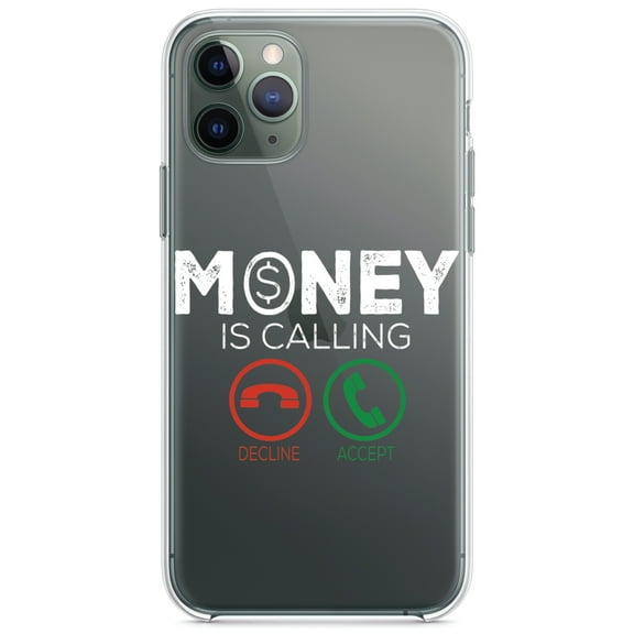 DistinctInk Clear Shockproof Hybrid Case for iPhone 13 Pro MAX (6.7" Screen) - TPU Bumper Acrylic Back Tempered Glass Screen Protector - Money Is Calling Decline or Accept