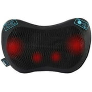 Heating Pillow Kneading Massager Adjustable Strap - Car Charger, Wall Charger, Bonus Massager Ball with Heat - Relieve Muscle Pain for Shoulders, Lower Back, Calf - Use at Home and Car, Black
