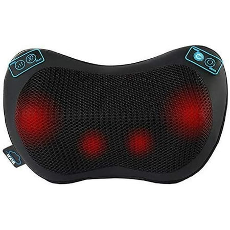 Heating Pillow Kneading Massager Adjustable Strap - Car Charger, Wall Charger, Bonus Massager Ball with Heat - Relieve Muscle Pain for Shoulders, Lower Back, Calf - Use at Home and Car, Black