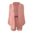 thumbnail image 3 of Baberdicy Top Shorts Women's Two-Piece Jacket Shorts Suit Temperament Fashion Casual Lapel Cardigan Short Suit Office Solid Suit Womens Blazer Pink, 3 of 5