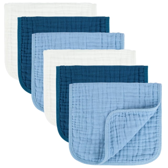 Paño para eructos MIGIOL Baby, muselina 100% algodón, paquete de 6 unidades (blanco y azul)