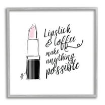 Stupell Industries Lipstick & Coffee Everything Possible Graphic Art Gray Framed Art Print Wall Art, Design by Alison Petrie