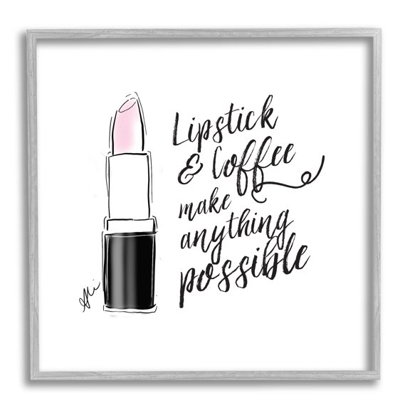 Stupell Industries Lipstick & Coffee Everything Possible Graphic Art Gray Framed Art Print Wall Art, Design by Alison Petrie