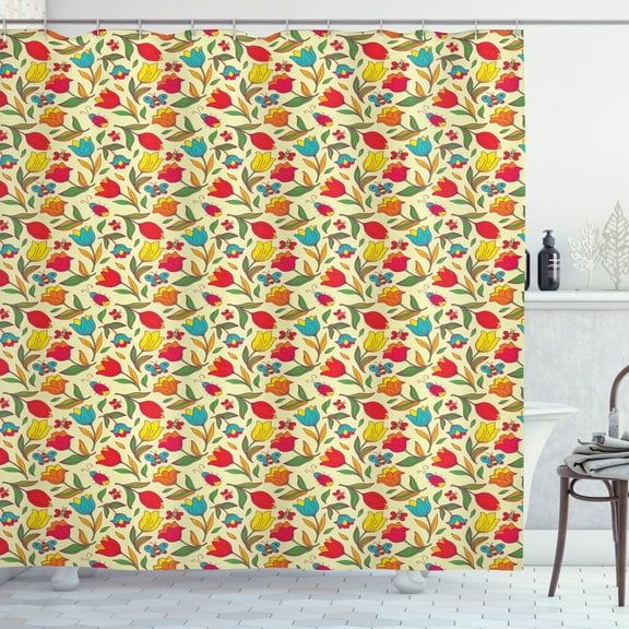 Ambesonne Colorful Shower Curtain, Butterflies Bee Tulips, 69"Wx70"L, Multicolor