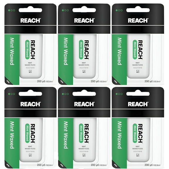 Reach Mint Waxed Dental Floss, Smooth Glide with Fresh Mint Flavor, 200 yd (Pack of 6)