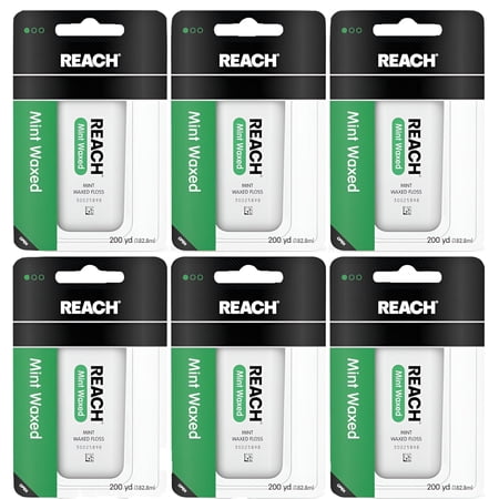 Reach Mint Waxed Dental Floss Smooth Glide with Fresh Mint Flavor 200 yd (Pack of 6)