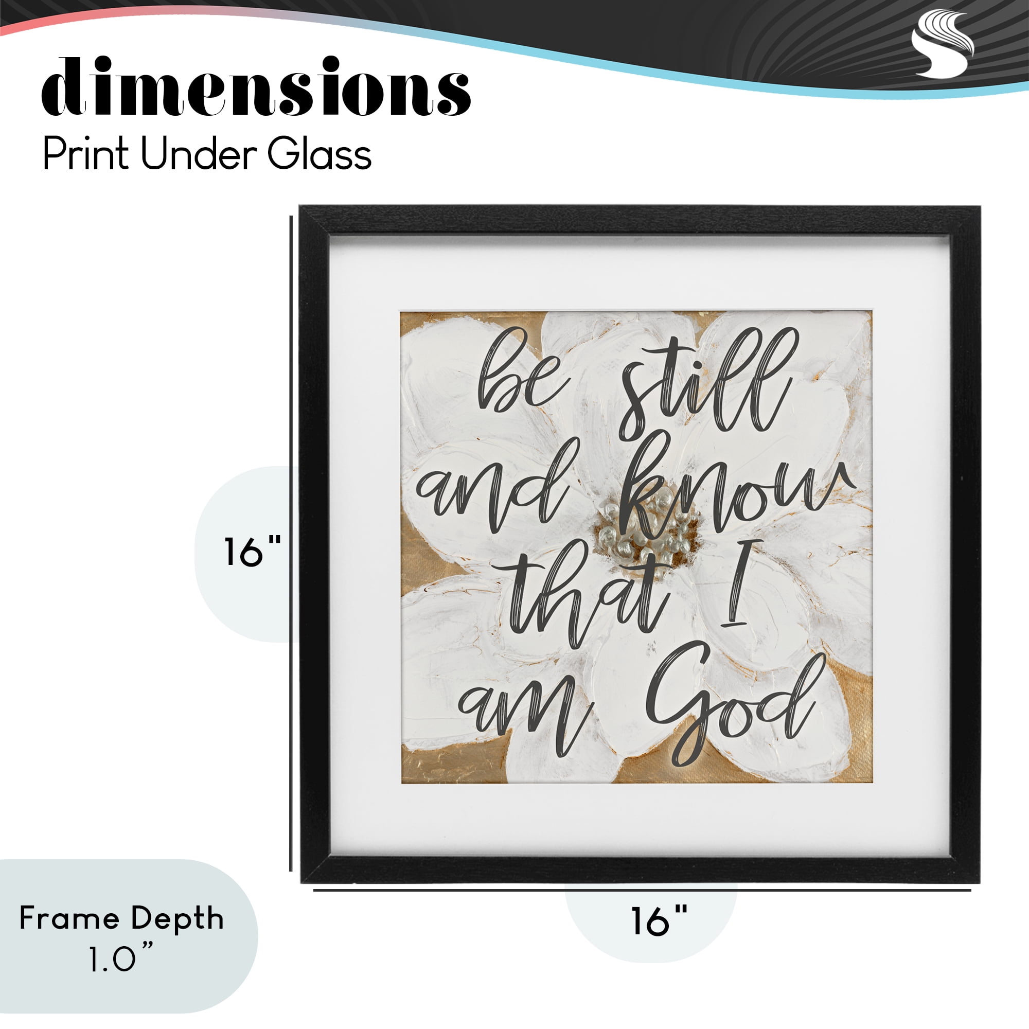 Stupell Industries Be Still Script with Flower Black Framed Print Under Glass, design by Lanie Loreth