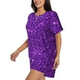 thumbnail image 2 of Bingfone Purple Glitter Print Pajamas Sets for Women Soft Short-Sleeved Pjs with Lounge Shorts Two Piece Sleepwear, 2 of 8