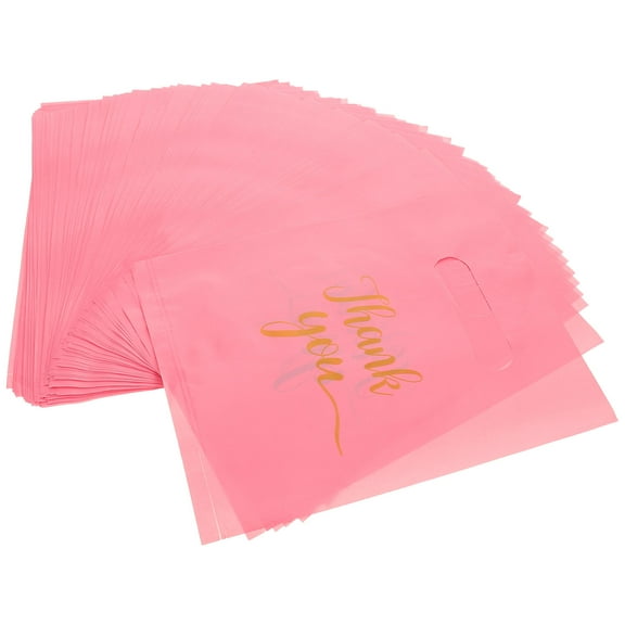 GOOHOCHY Reusable PE Thank You Present Bag for Storage Use Pink Portable Handles Ideal for 100pcs