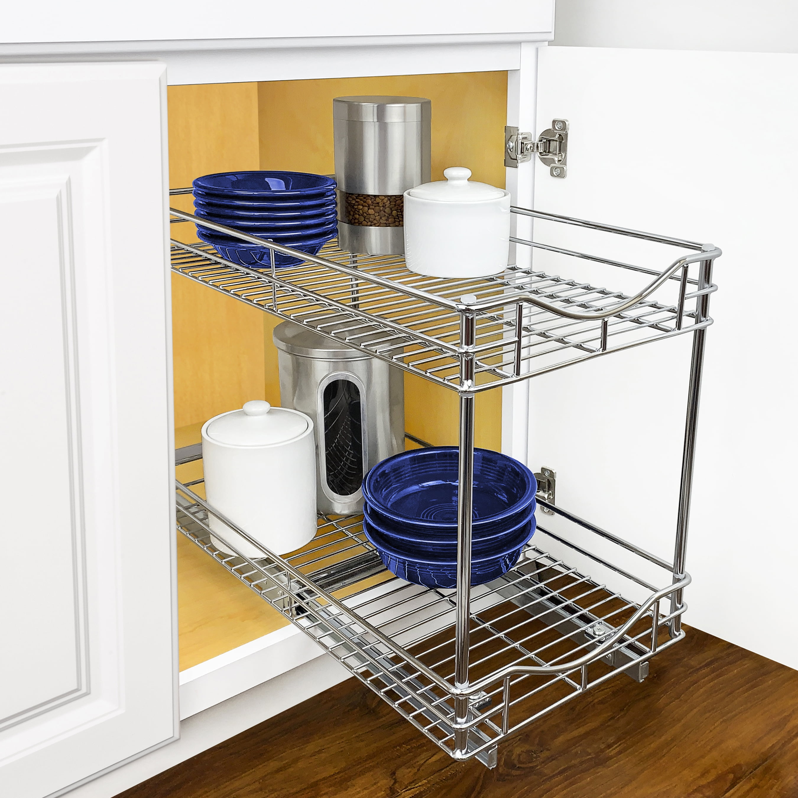Dual Slide 2 Tier Under Sink Pull Out Drawer Rebrilliant Finish: Chrome, Size: 17 H x 14 W
