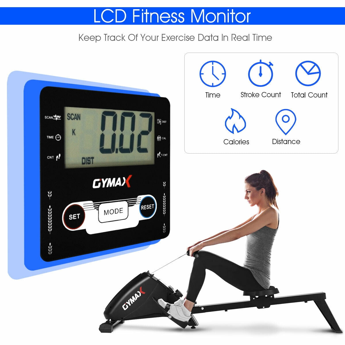 Gymax Foldable Magnetic Rowing Machine Rower w 10 Level Tension Resistance System Walmart