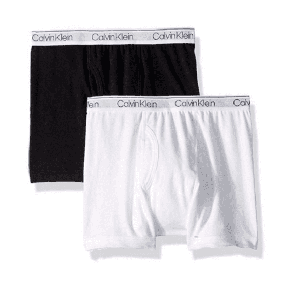 Calvin Klein Boys' Cotton Boxer Briefs 2pk, Black and White, XS (4-5)