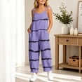 thumbnail image 6 of Girls Striped Printed Cami Jumpsuits Sleeveless Spaghetti Straps Jumpsuit Pants Casual Loose Trousers with Pockets Purple 15-16 Years, 6 of 7