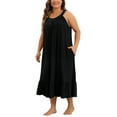 thumbnail image 4 of Agnes Orinda Women's Plus Size Nightgown Sleeveless Wide Strap Pleated Nightdress Chemise Sleepwear 4X Black, 4 of 6