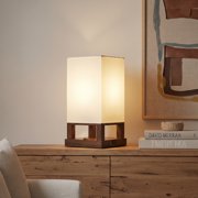 Brightech Maxwell Bedside Lamp Set with USB Port – Compact Table Lamp for Bedroom, Living Room - Modern Asian Nightstand Lamp with Wood Frame - LED Bulb, Soft Light - Brown