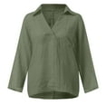 thumbnail image 6 of Womens 100% Cotton Linen Tunic Long Sleeve V Neck Gauze Shirt Casual Work Lounge Blouse Tops Army Green L, 6 of 6