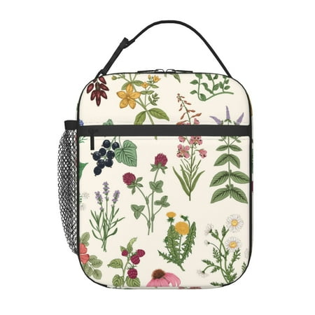 

Lunch Bag For Women And Men Insulated Portable Lunch Box For School Student Teens Bento Box Office Picnic Travel Cooler Bag Wild Herbs Plant Fruit Flower Country