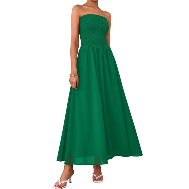 Vestido de invitada de boda PRETTYGARDEN Tube Top Maxi Verde Oscuro